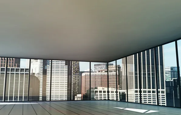 Glass, the city, building, interior, office, the room