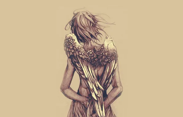Picture figure, wings, Sepia