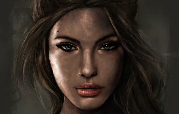 Look, girl, face, hair, portrait, art, Tomb Raider, Lara Croft