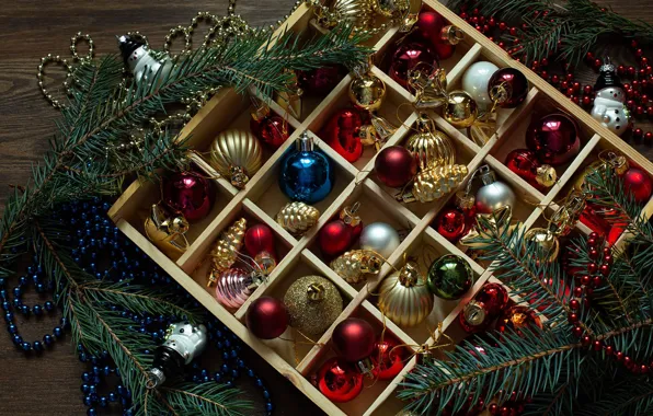 Picture balls, box, balls, Christmas, New year, beads, box, Christmas decorations