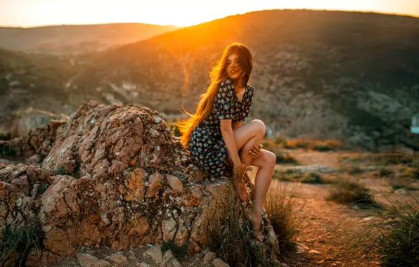 STONE, The SUN, RAYS, SUNDRESS, REDHEAD, Model Alina, photographer Alexey Slesarev