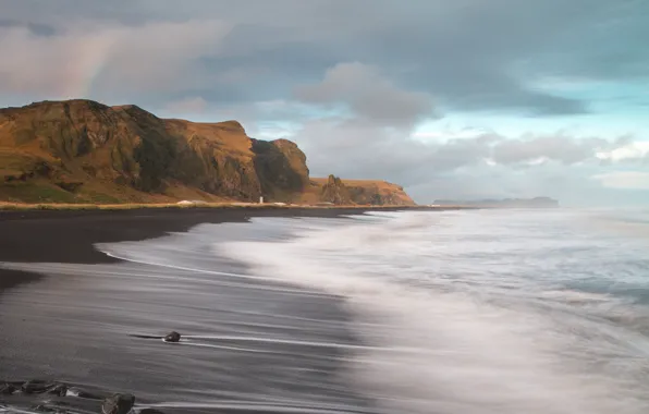 Picture sea, the sky, clouds, mountains, rocks, shore