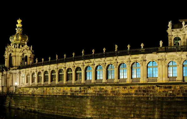 Picture night, bridge, lights, Germany, Dresden, lights, channel, architecture