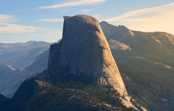 Forest, the sky, the sun, trees, mountains, rocks, USA, California