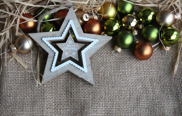 Winter, balls, holiday, the inscription, balls, star, Shine, green