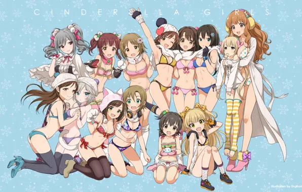 Wallpaper brunette, swimsuit, Cinderella Girls, short hair, handsome, blonde, breasts, long hair