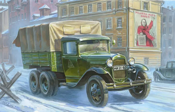 Picture art, car, create, army, Soviet, cargo, concept, WW2.