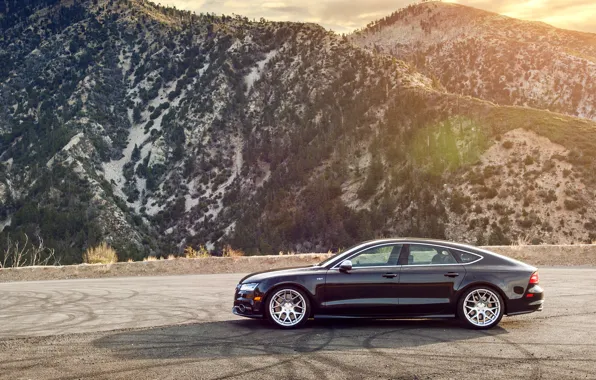 Picture mountains, Audi, Audi, black, wheels, side, black