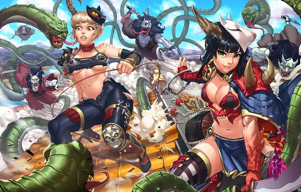 Weapons, girls, sword, art, monsters, the battle, ImagineFx