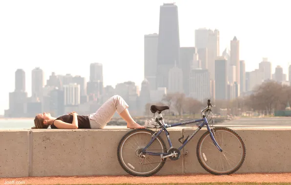 Girl, bike, the city, Chicago, bike, halt