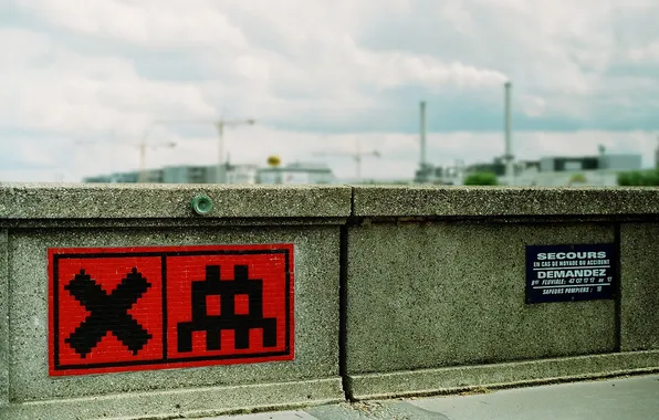 Sign, StreetArt, Red Mosaic, SpaceInvader