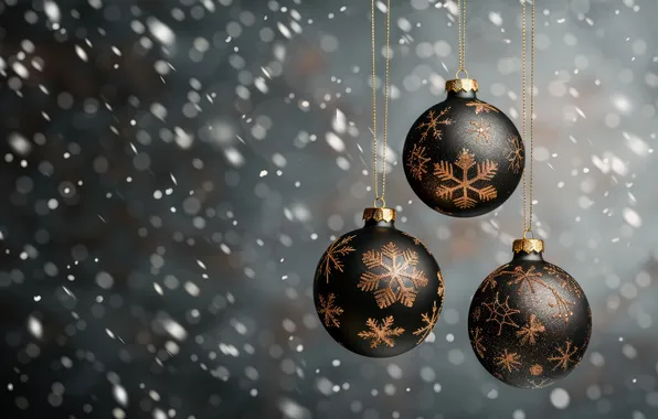 Winter, balls, snow, snowflakes, pattern, Christmas, New year, gold plated