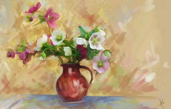 Leaves, flowers, background, figure, graphics, treatment, bouquet, picture