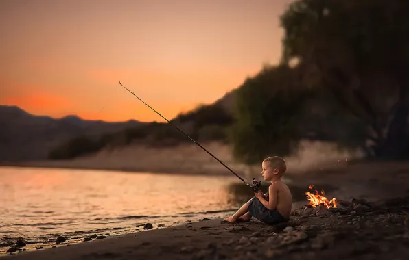River, fishing, boy