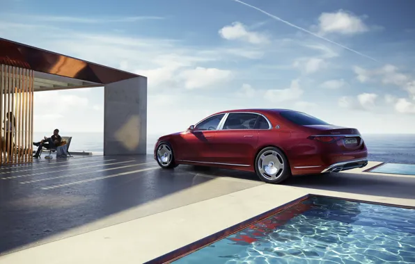 Picture People, Mercedes-Maybach, Pool, 2023, Luxury car, Luxury car, Mercedes-Maybach S 580 e