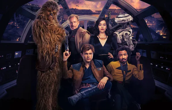 Fiction, action, poster, characters, starship, Emilia Clarke, Emilia Clarke, Han Solo
