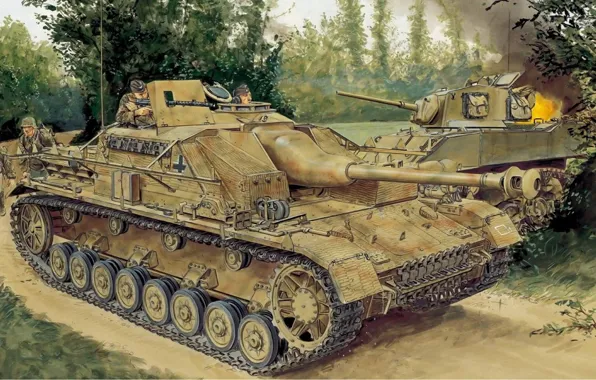 Picture war, figure, art, German self-propelled artillery, Western front, Sturmgeschütz IV, StuG IV