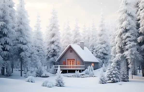 Winter, forest, light, snow, nature, house, ate, the snow