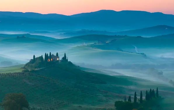 Landscape, hills, field, Toscana, estate