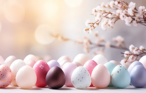 Branches, holiday, eggs, spring, blue, Easter, pink, Verba