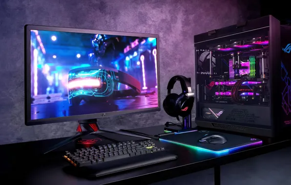 HEADPHONES, MOUSE, COMPUTER, KEYBOARD, NEON, SISTEMNIK, MONITOR