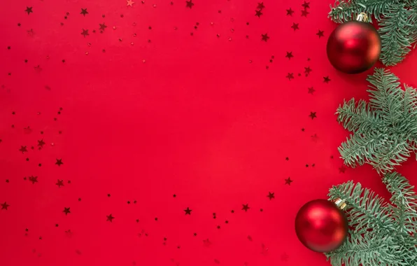 Winter, balls, branches, holiday, balls, Christmas, red, New year