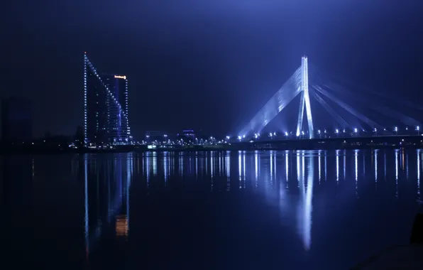Picture lights, bridge, water, night, staro Riga, Daugava, Riga