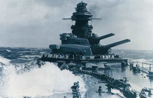 Picture guns, sea, war, retro, France, battleship, Richelieu