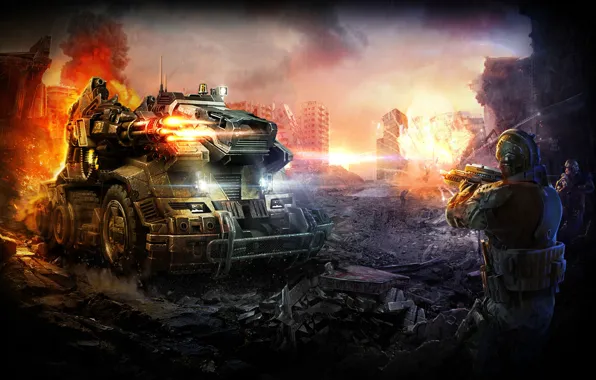 Fire, War, The explosion, Ruins, Soldiers, Weapons, Total Domination, Mole