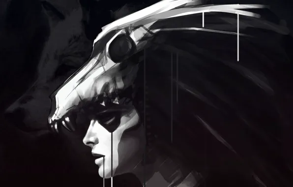 Girl, paint, skull, wolf