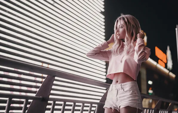 Picture look, girl, shorts, figure, window, blonde, beauty