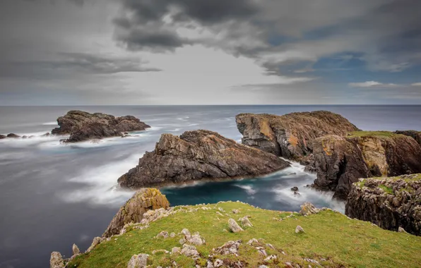 Sea, the sky, clouds, landscape, nature, stones, overcast, rocks