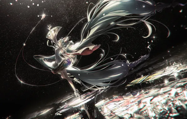 Water, girl, dance, Hatsune Miku, Vocaloid