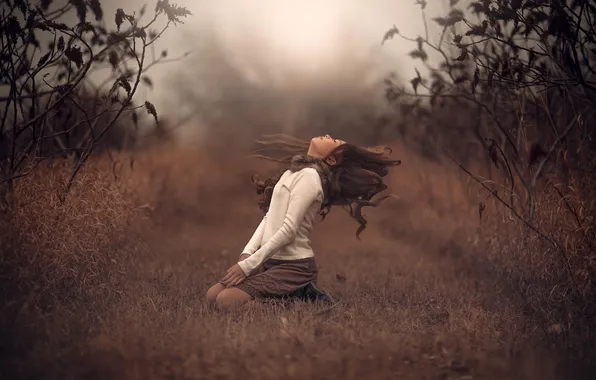 Nature, hair, girl, stroke, bokeh