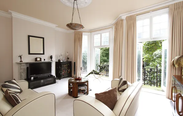Picture design, house, style, Villa, interior, London, living room, Albert Bridge