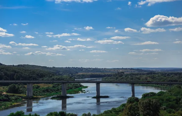 Picture the sky, bridge, the city, river, Oka, Russia, Russia, Kaluga