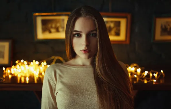 Look, room, model, portrait, makeup, hairstyle, brown hair, twilight