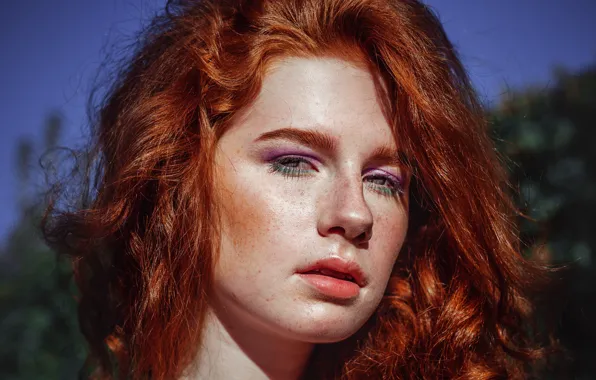Reflection, shadows, Redhead, freckles