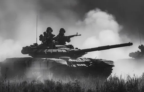 Grass, Smoke, Tanks, Digital art, Black and white, Tankers, AI art, The Art of Artificial …