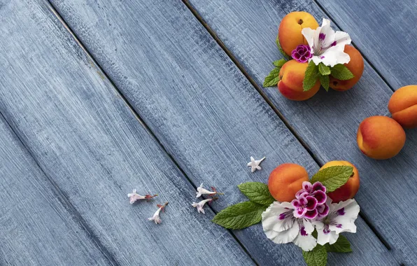 Picture flowers, background, blue, apricot