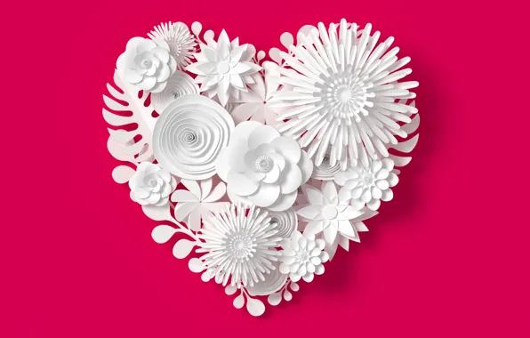 Flowers, rendering, pattern, heart, love, white, heart, flowers