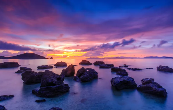 Sea, wave, beach, summer, the sky, sunset, stones, shore