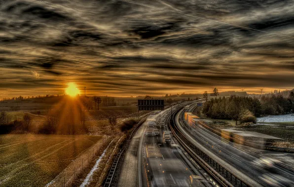 Picture road, the sky, sunset