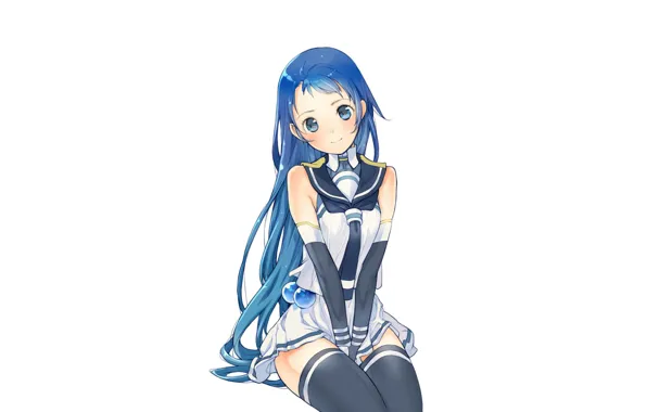 Girl, white background, sitting, long hair, Kantai Collection, Naval Collection