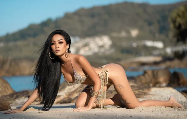 Sand, swimsuit, ass, look, linen, bikini, girl, figure