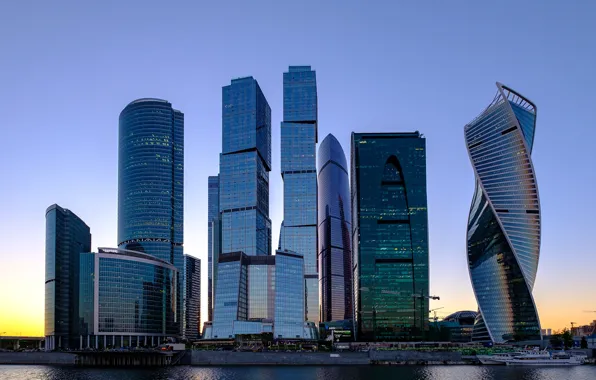 The sky, reflection, sunset, the city, home, skyscrapers, the evening, Russia