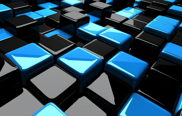 Black, cubes, blue, 3D graphics