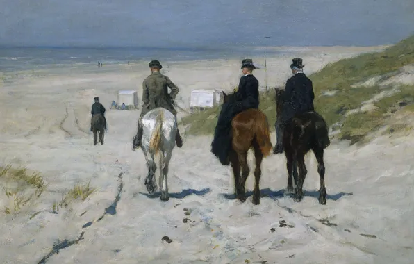 Oil, picture, riders, canvas, Anton Mauve, Morning Ride on the Beach