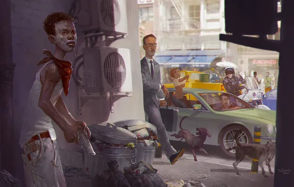 Gun, street, people, the situation, art, African-American