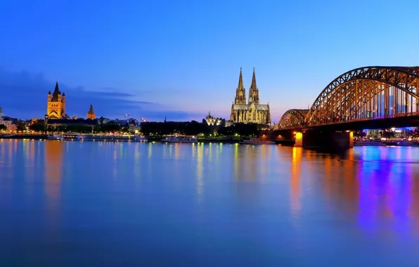 Landscape, bridge, shore, The city, Cologne